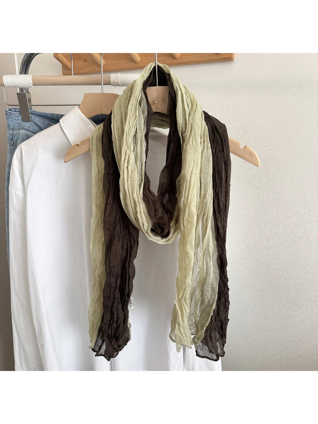 Scarvii - Color Block Crinkled Long Scarf