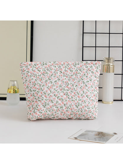 Cosbai - Rustic Style Floral Pattern Quilted Zip Pouch
