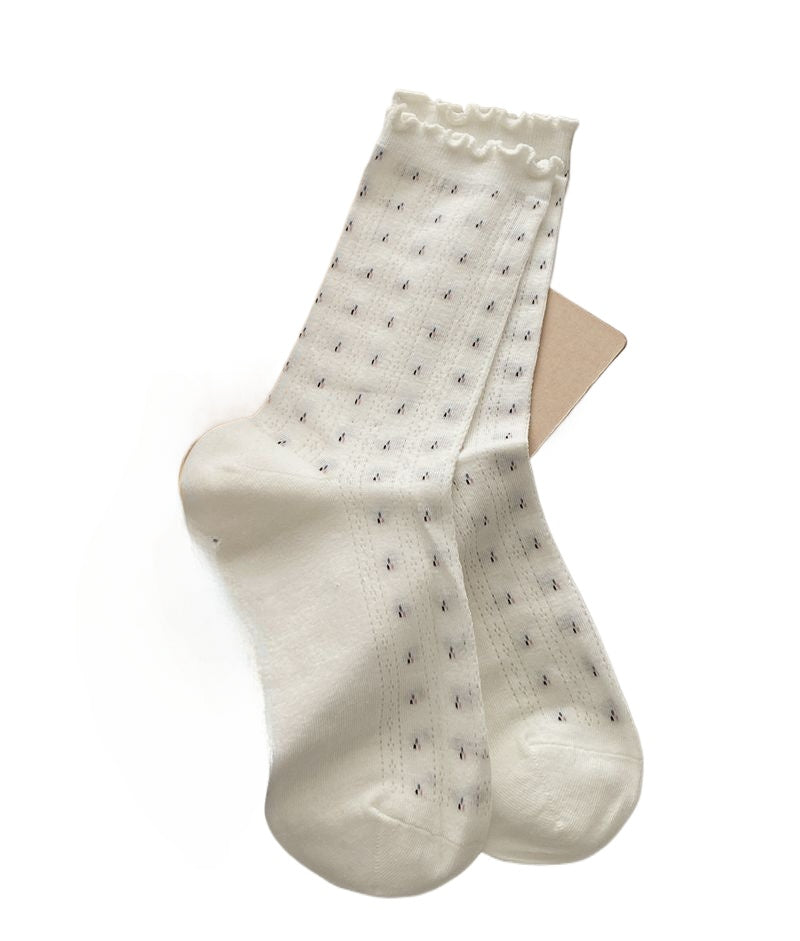 Rufia - Floral Lace-Trim Mid-Calf Socks - 4 Pretty Colors