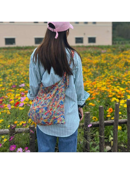 Close-up of Cosbai tote bag showing detailed floral pattern and fabric texture