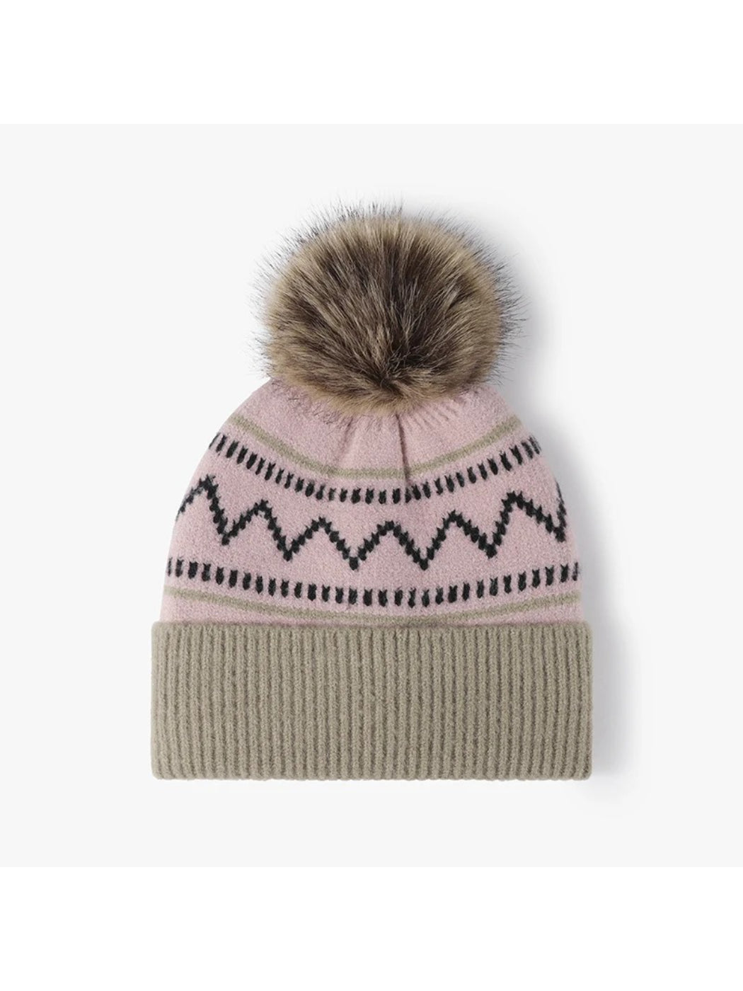 Haila - Chevron Stripe Pom-Pom Cuffed Beanie