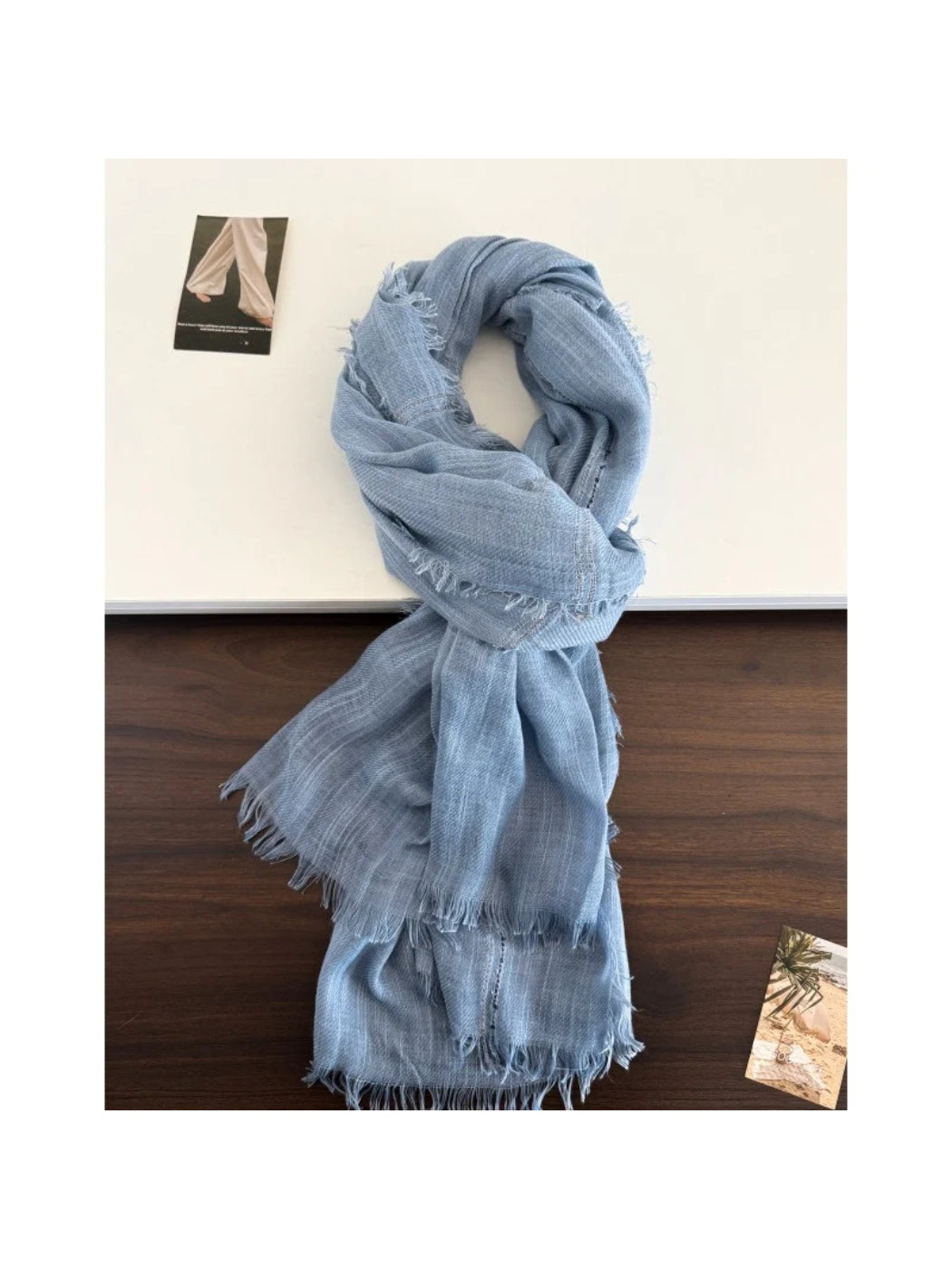 Scarvii - Gauzy Openwork Stripe Fringed Scarf