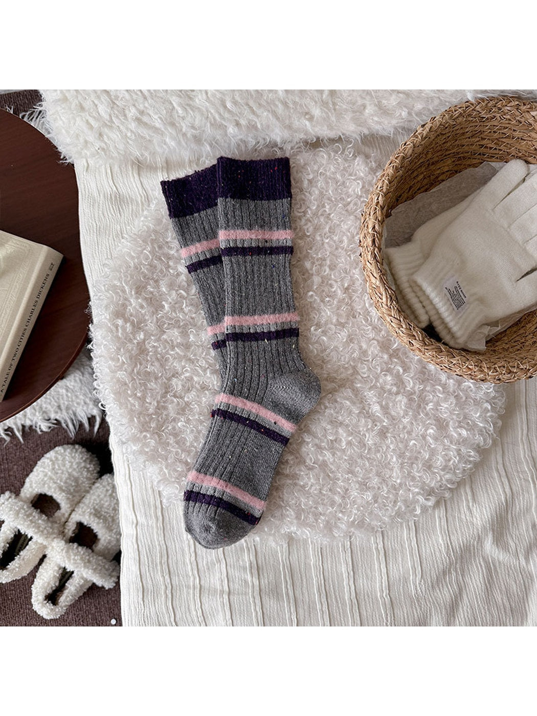 Rufia - Striped Ribbed Casual Everyday Crew Socks