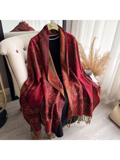 Scarvii - Burgundy Paisley Fringe Scarf Wrap