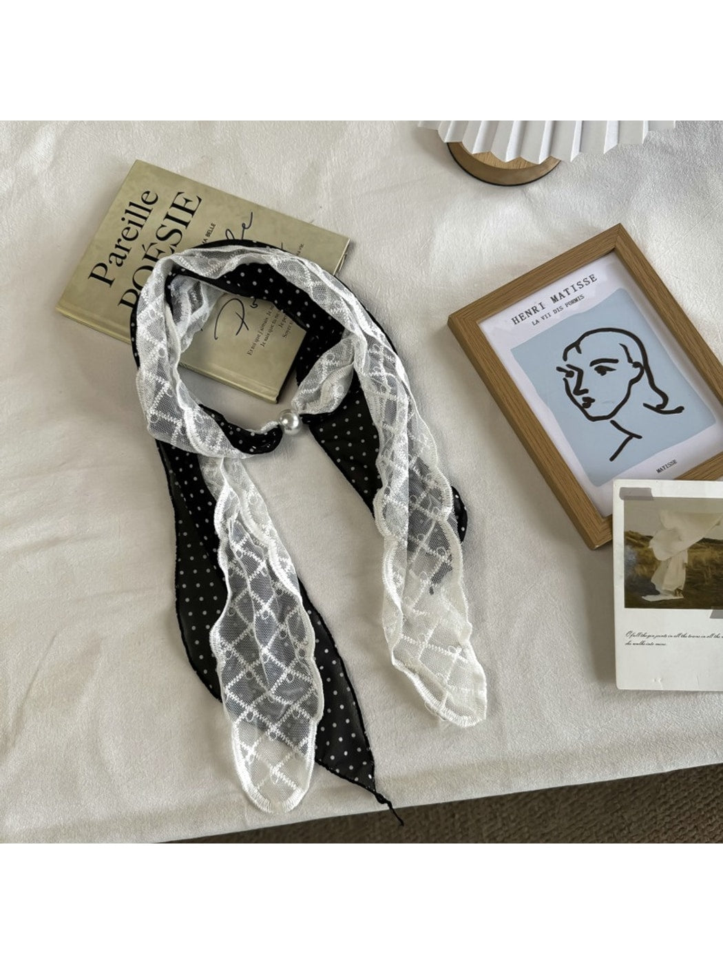 Scarvii - Muted Lace Polka Dots Pattern Scarf