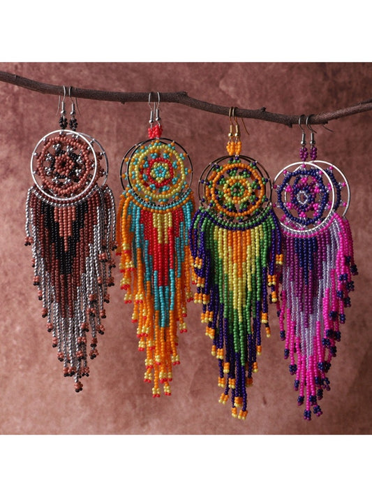 Earwish - Boho Colorful Beaded Fringe Earrings - Playful & Brightly