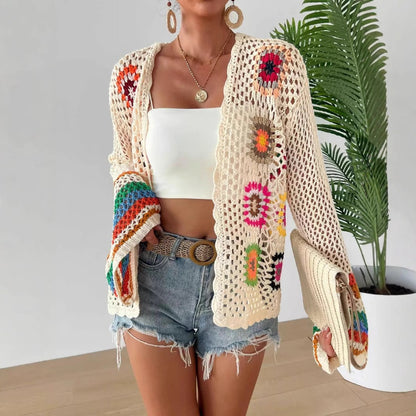 Crosa Bohemian Rainbow Crochet Cardigan with knit texture