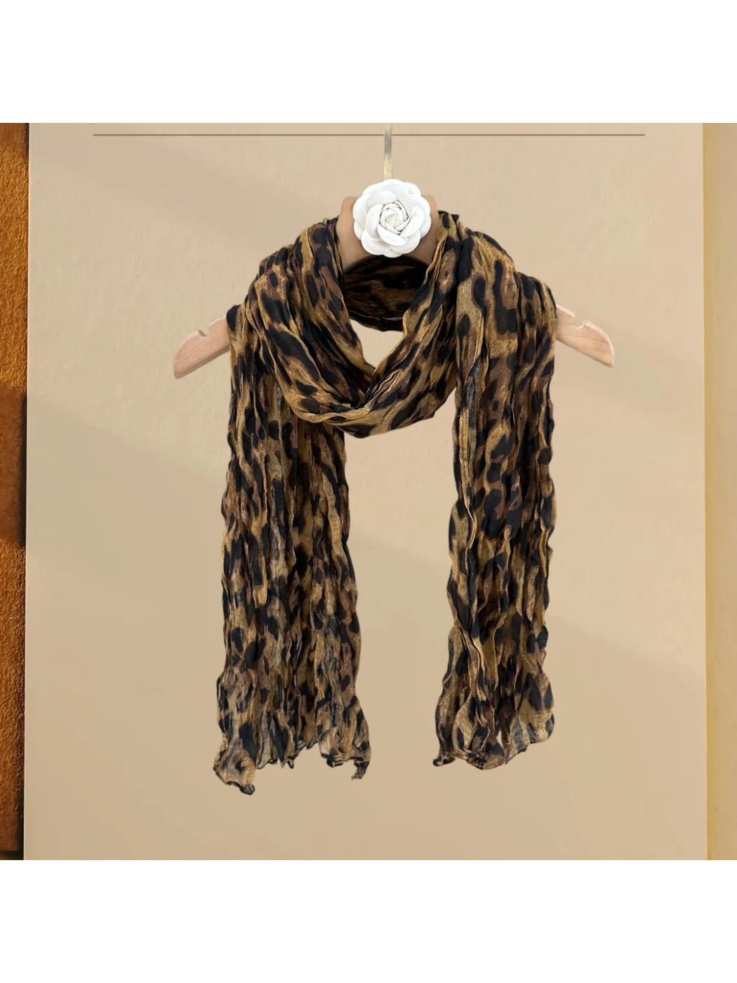 Scarvii - Crinkled Leopard Print Long Scarf