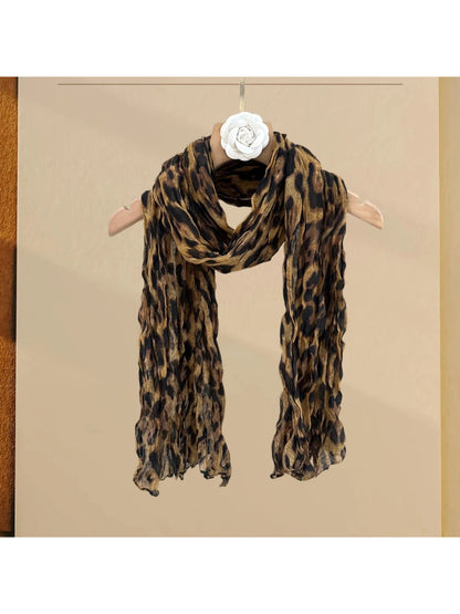 Scarvii - Crinkled Leopard Print Long Scarf