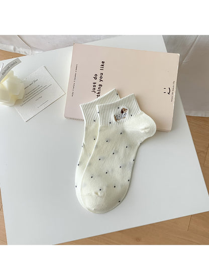 Rufia - Dog Embroidery Polka Dot Ankle Socks