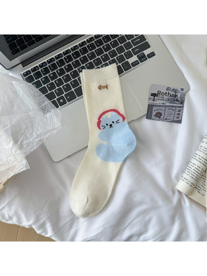 Rufia - Puppy Face Pattern Crew Socks