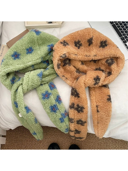 Scarvii - Fuzzy Floral Pattern Head Scarf