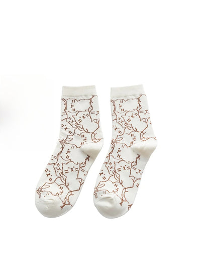 Rufia - Cat Motif Ribbed-Cuff Crew Socks