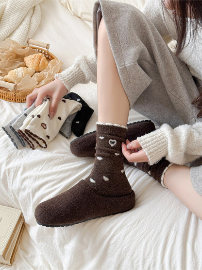Rufia – Sweet Mid-Calf Socks with Heart & Bow Print