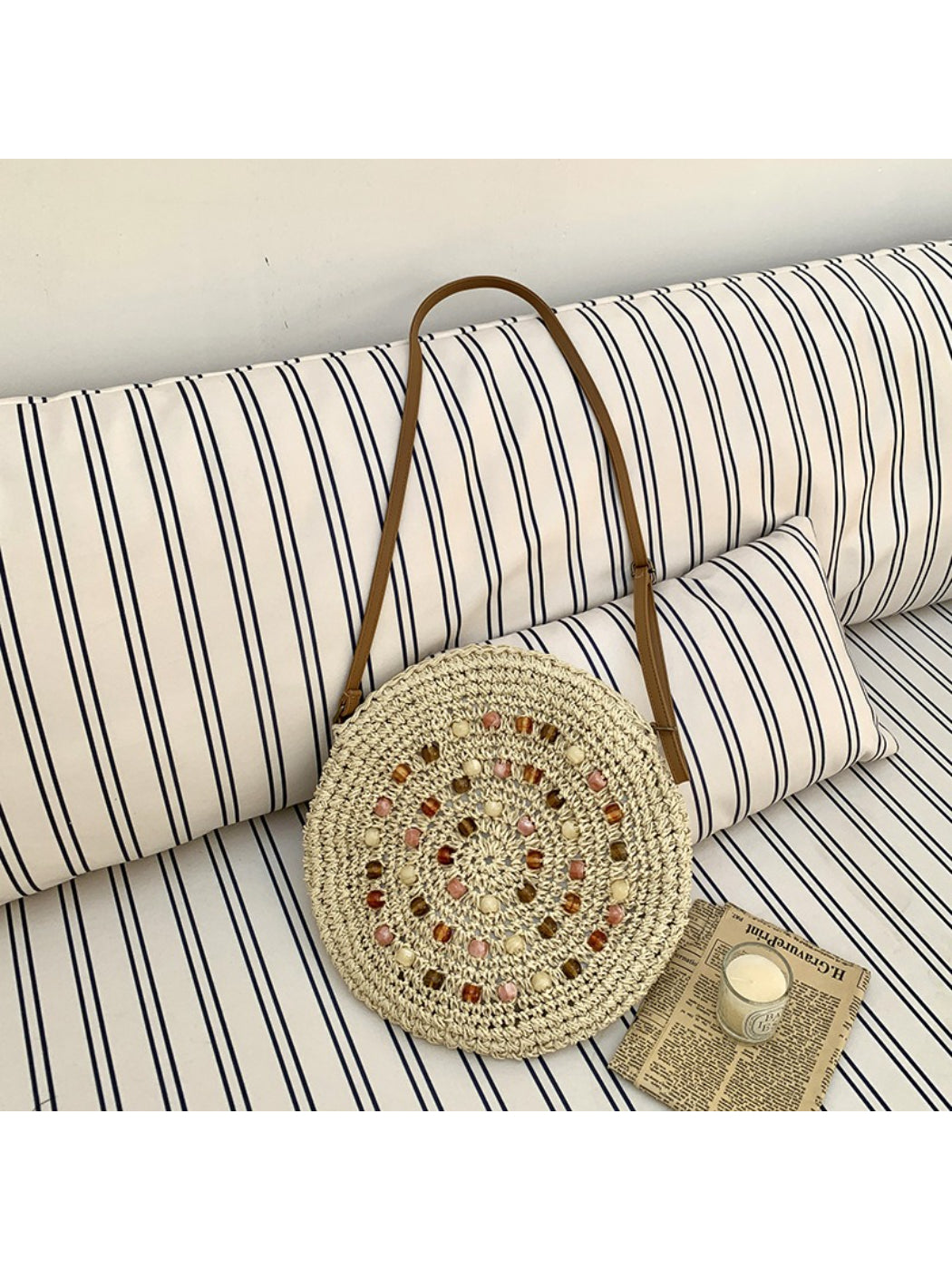 Cosbai - Round Woven Straw Crossbody Bag
