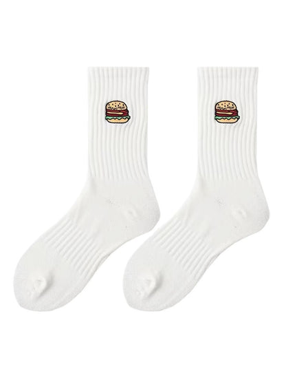Rufia - Solid Base Burger Motif Crew Socks