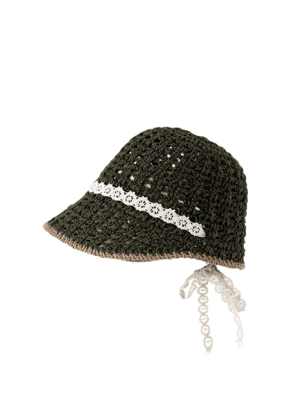 Top view of Haila crochet summer hat showing circular woven design
