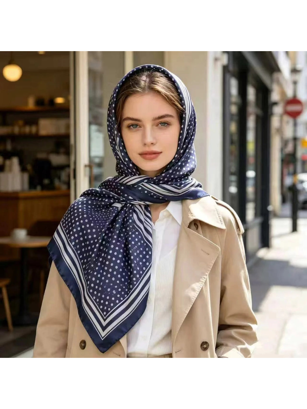 Scarvii - Polka Dot Square Scarf with Striped Border