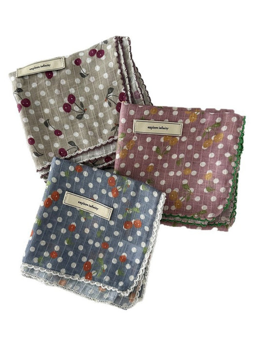 Scarvii - Vintage Cherry Pattern Polka Dot Neck Scarf