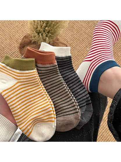 Rufia - Retro Style Striped Colorblock Ankle Socks