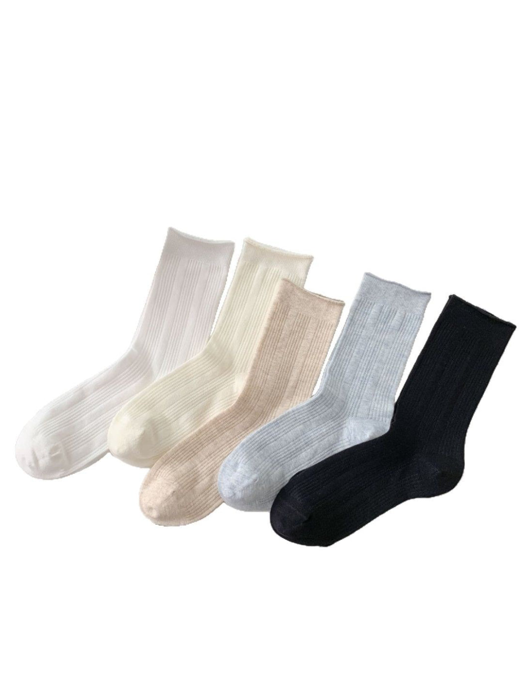 Pair of Rufia Essential Solid Crew Socks in light gray displayed flat
