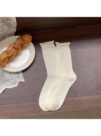 Rufia - Women's Geometric Patterns White Crew Socks
