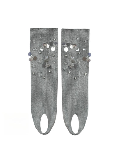 Cozyra - Sequin and Bead Ribbed Stirrup Leg Warmers