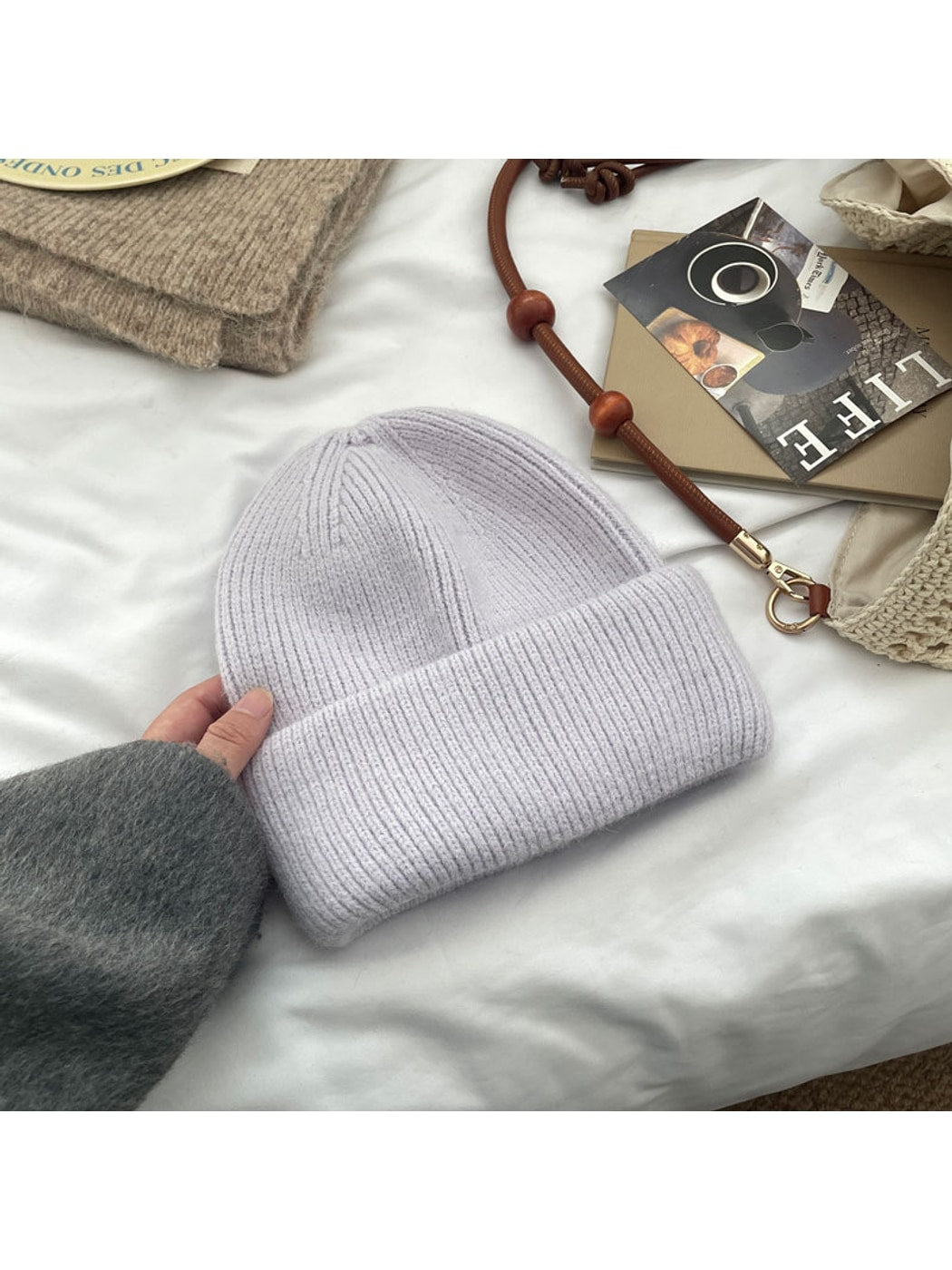Haila - Minimal Solid Color Brimless Knit Beanie Hat