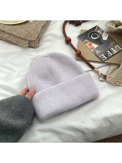 Haila - Minimal Solid Color Brimless Knit Beanie Hat
