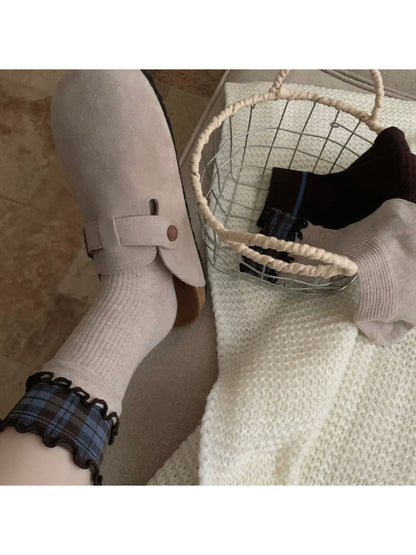 Rufia - Plaid Ruffle Cuff Crew Socks