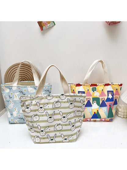 Front view of Cosbai lunch tote bag featuring playful animal print design