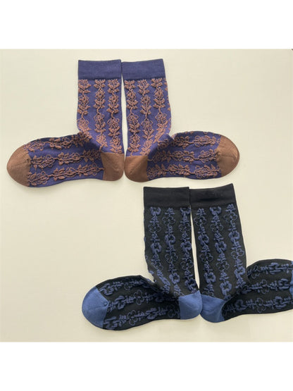 Rufia - Vine Stitch Pattern Crew Socks