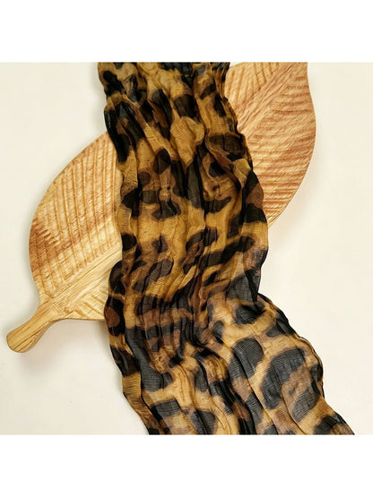 Scarvii - Vintage Leopard Print Pleated Fashion Scarf