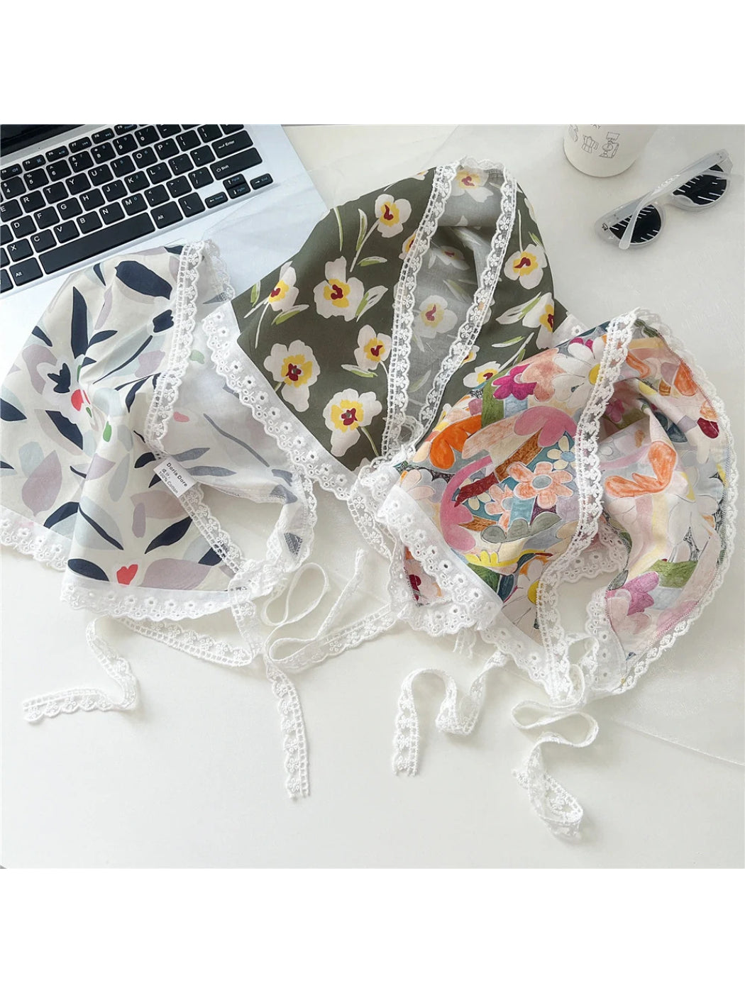 Scarvii - Lace-Trim Patchwork Triangle Scarf