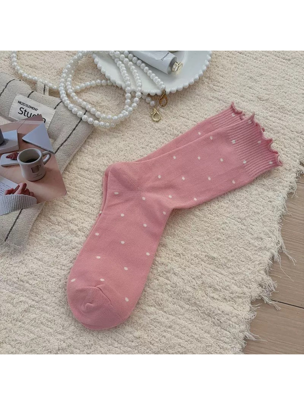Rufia - Ruffle Cuff Polka Dot Ankle Socks