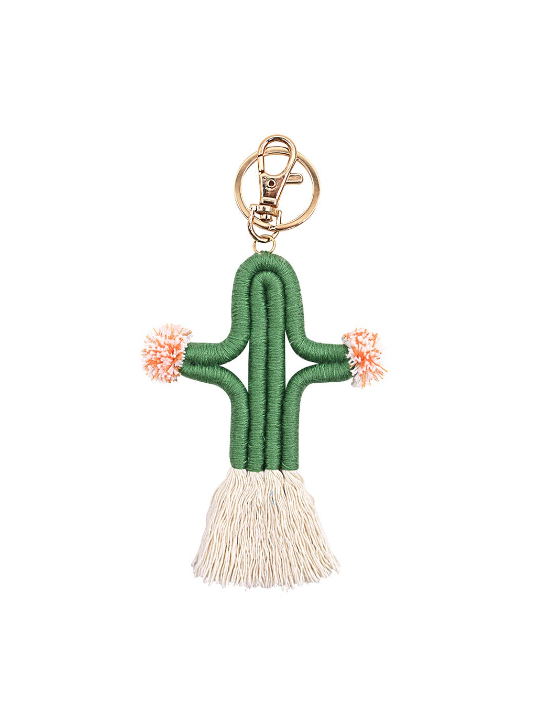 Koco Crochet Cactus Keychain with Pompom & Tassel with floral motif and tassel detail