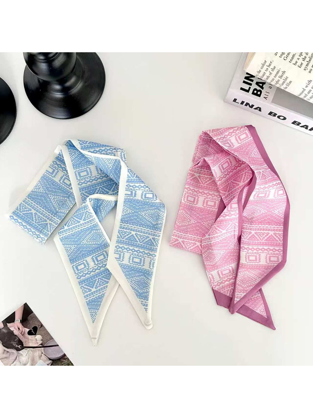 Scarvii Geometric Weave Pattern Skinny Scarf