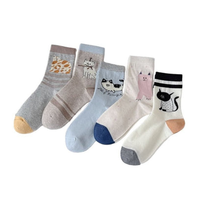 Rufia cat knit crew socks folded to display knit texture and pattern