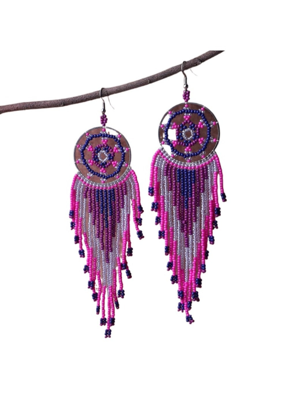 Earwish - Boho Colorful Beaded Fringe Earrings - Playful & Brightly
