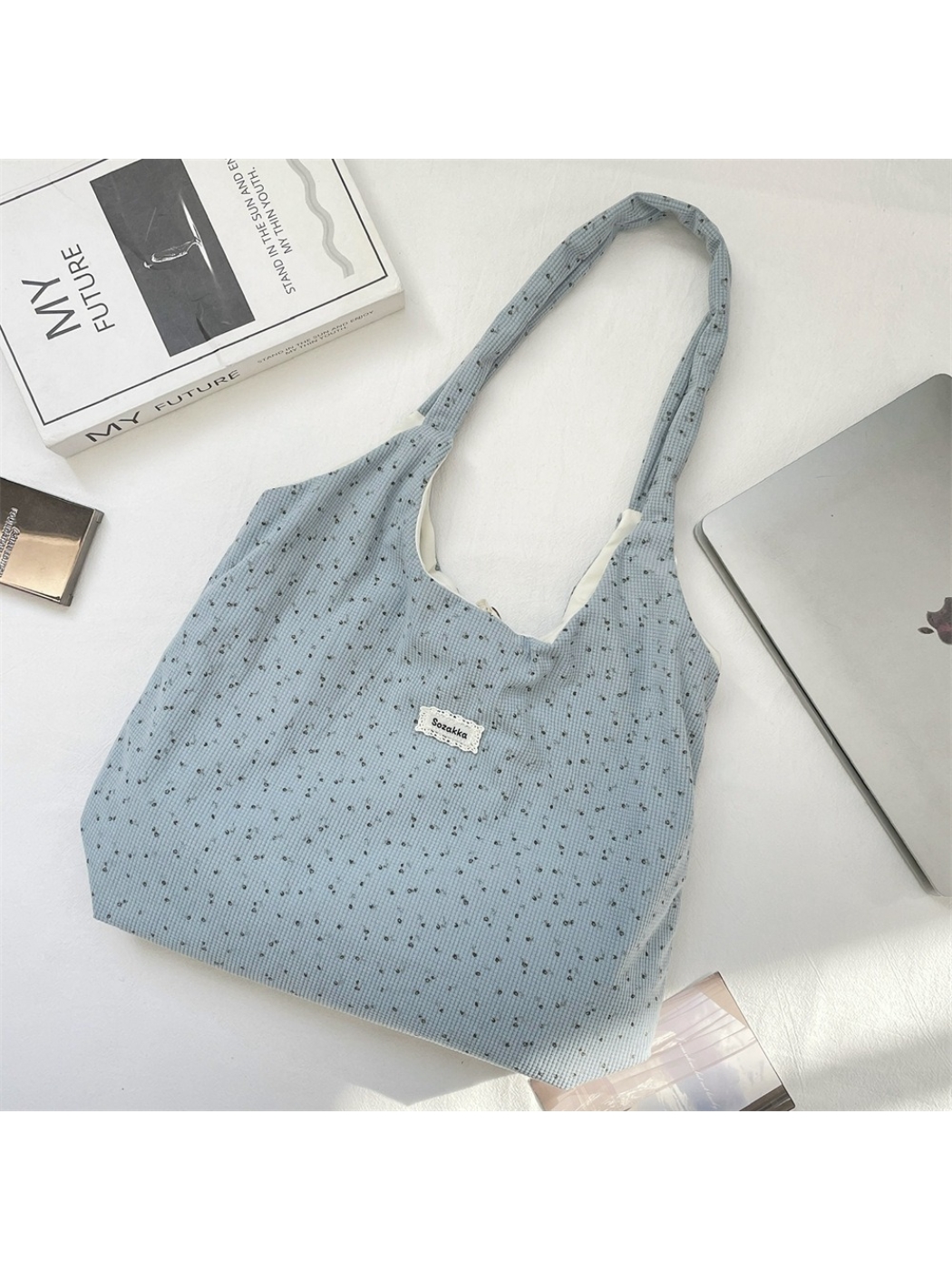 Cosbai - Ditsy Floral Snap Tab Tote Bag