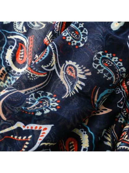 Scarvii - Navy Paisley Print Fringe Scarf - Classic & Versatile