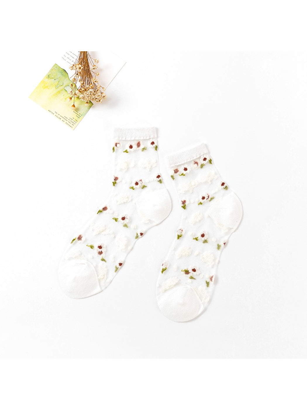 Rufia - Soft Floral Mesh Sheer Crew Socks