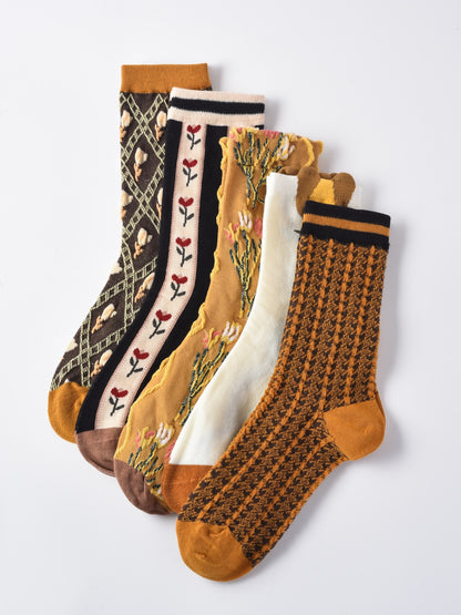 Rufia - Retro Tulip Garden Jacquard Crew Socks