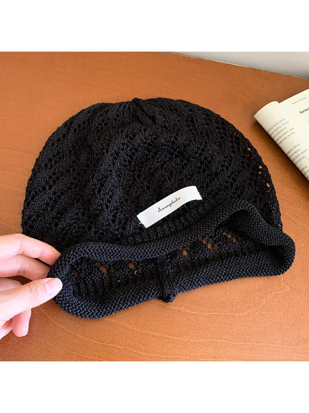 Haila - Solid Color Hollow Out Knit Hat