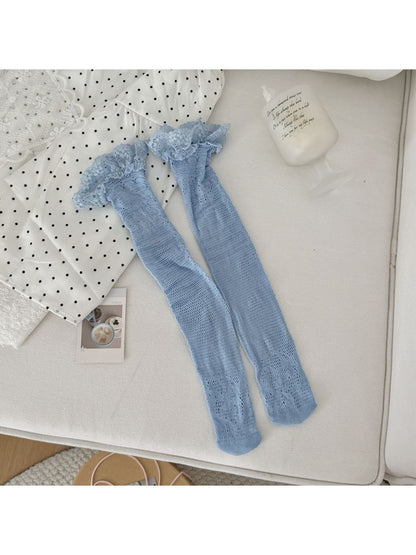 Rufia - Lightweight Lace Edge Sheer Mid-calf Socks