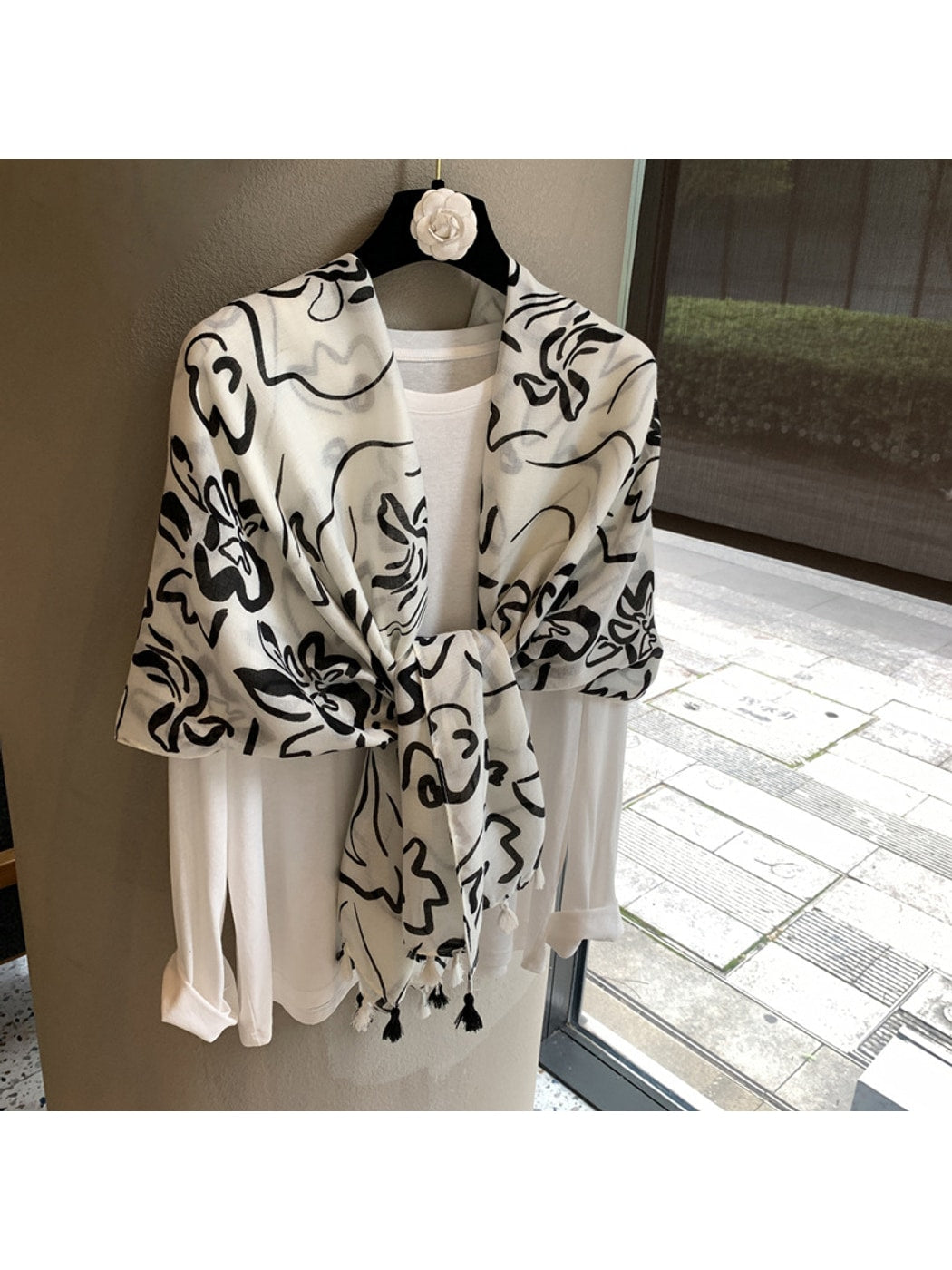 Scarvii - Abstract Floral Tassel Shawl Scarf