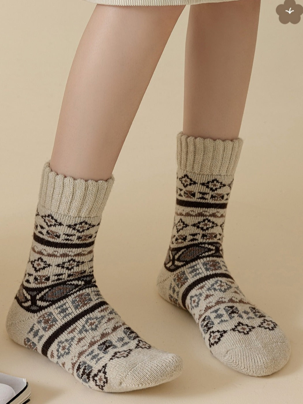 Rufia - Thick Bohemian Pattern Mid-Calf Socks - Soft & Warm