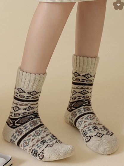 Rufia - Thick Bohemian Pattern Mid-Calf Socks - Soft & Warm