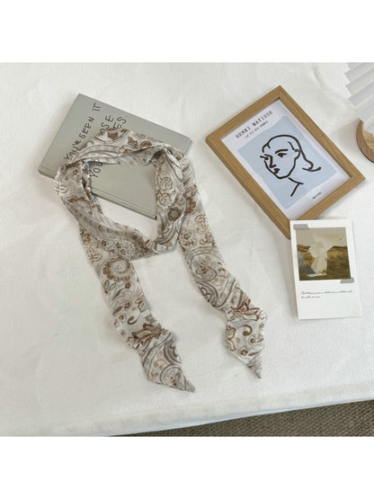 Scarvii - Muted Print Elegant Narrow Scarf