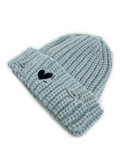Haila - Vintage Knitted Beanie with Heart Embroidered